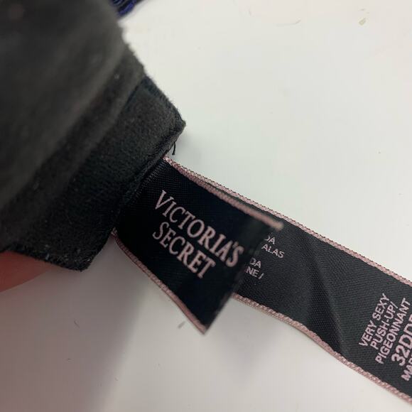 Victoria's Secret Very Sexy Push Up Bra 32DDD Blue Floral Lace Sexy Coquette - Picture 7 of 9